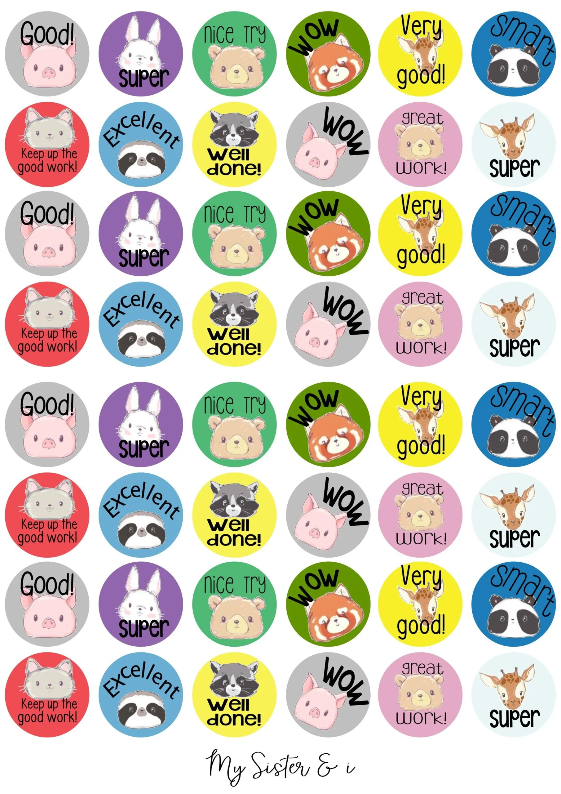 Animal Face Reward Stickers
