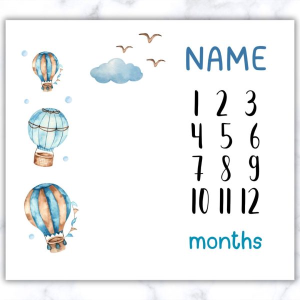 Blue Hot Air BalloonMilestone Blanket - Eng