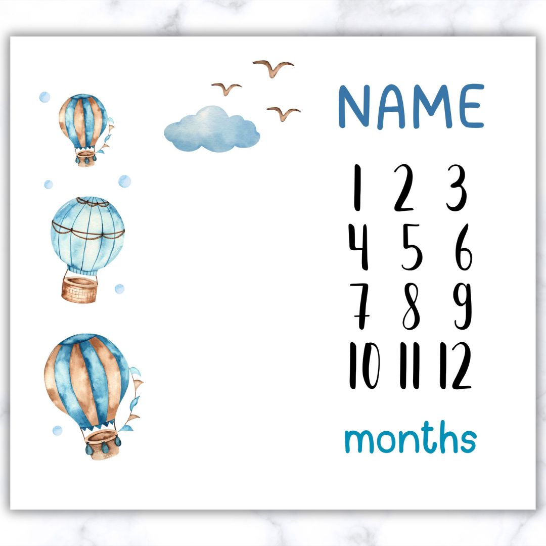 Blue Hot Air BalloonMilestone Blanket - Eng
