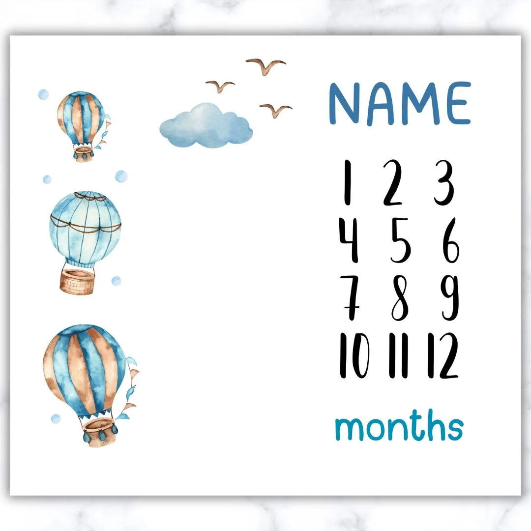 Blue Hot Air BalloonMilestone Blanket - Eng