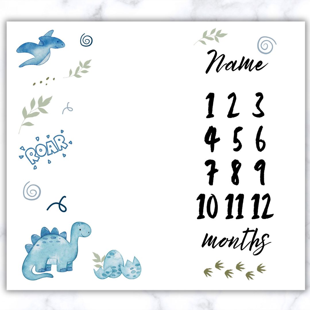 Blue Dino Milestone Blanket - Eng