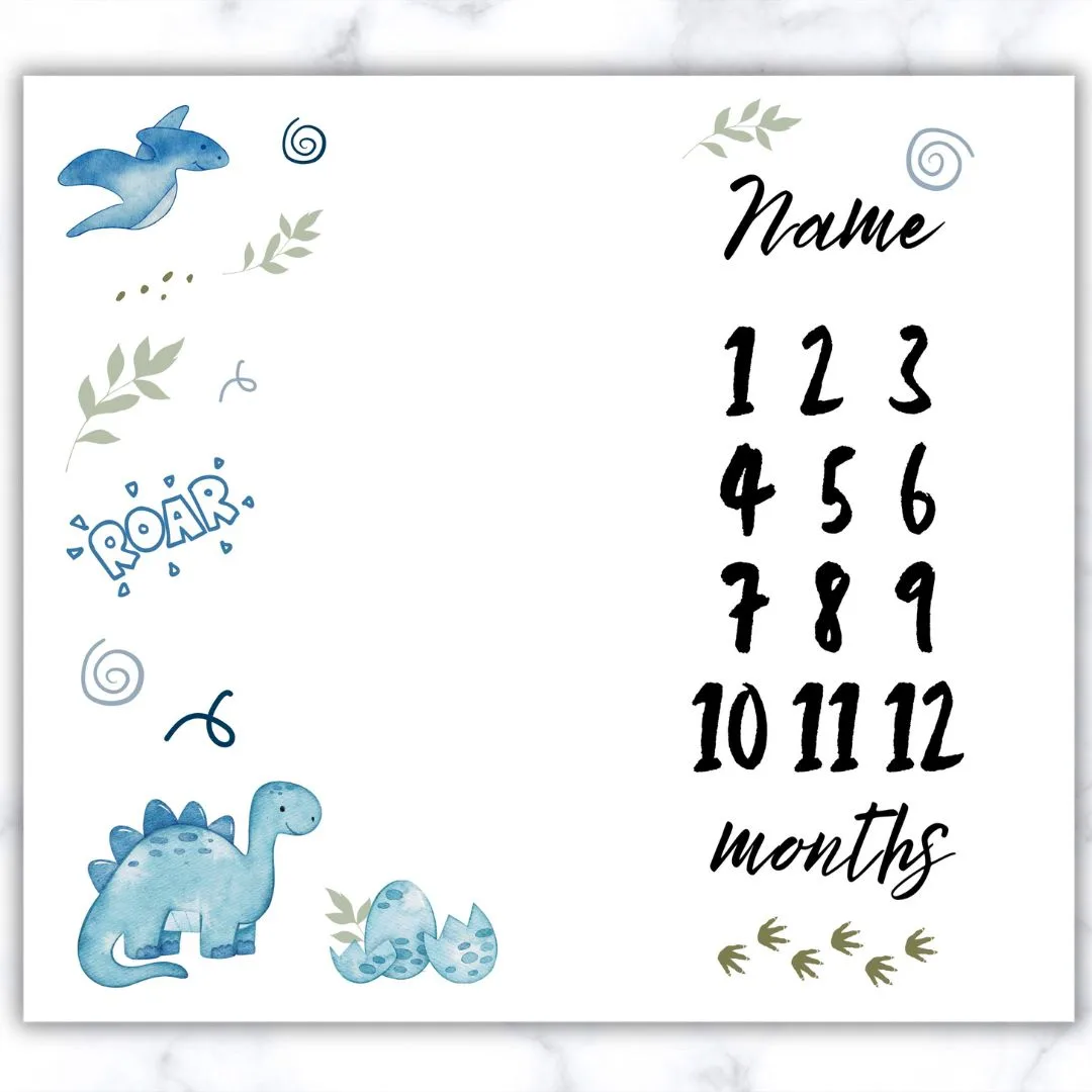 Blue Dino Milestone Blanket - Eng