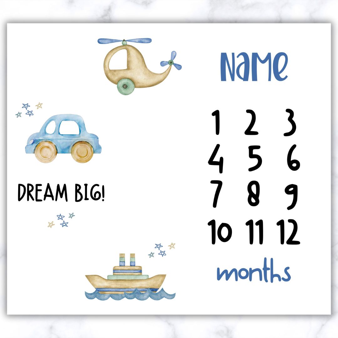 Dream Big Transport Milestone Blanket