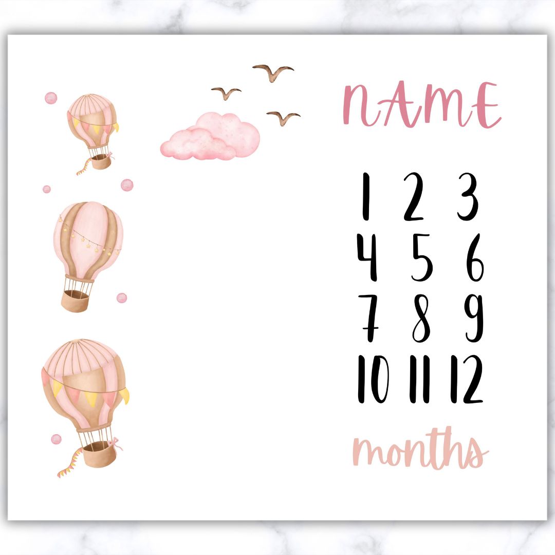 Pink Hot Air Balloons Milestone Blanket