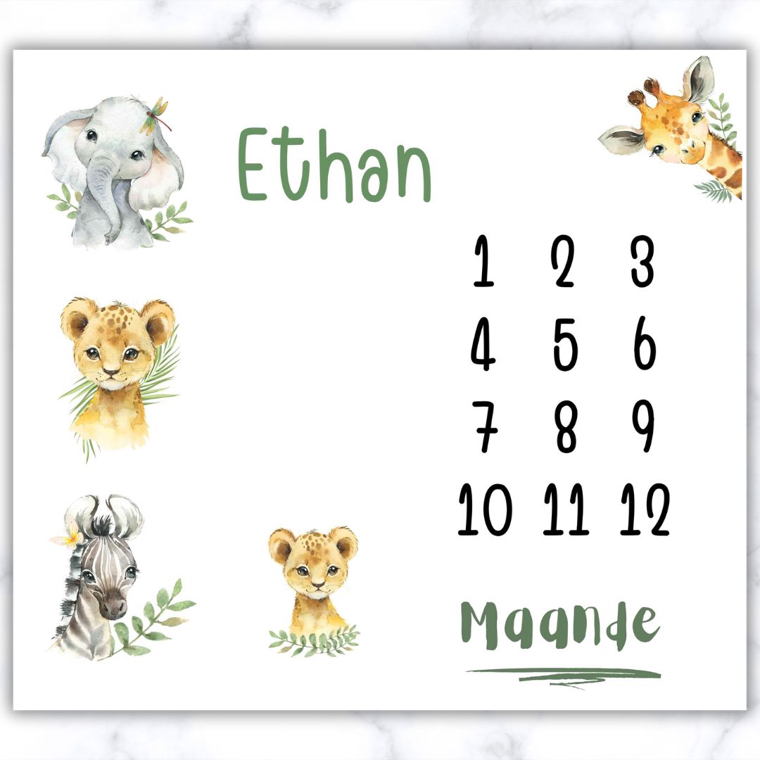 Safari Animals Milestone Blanket
