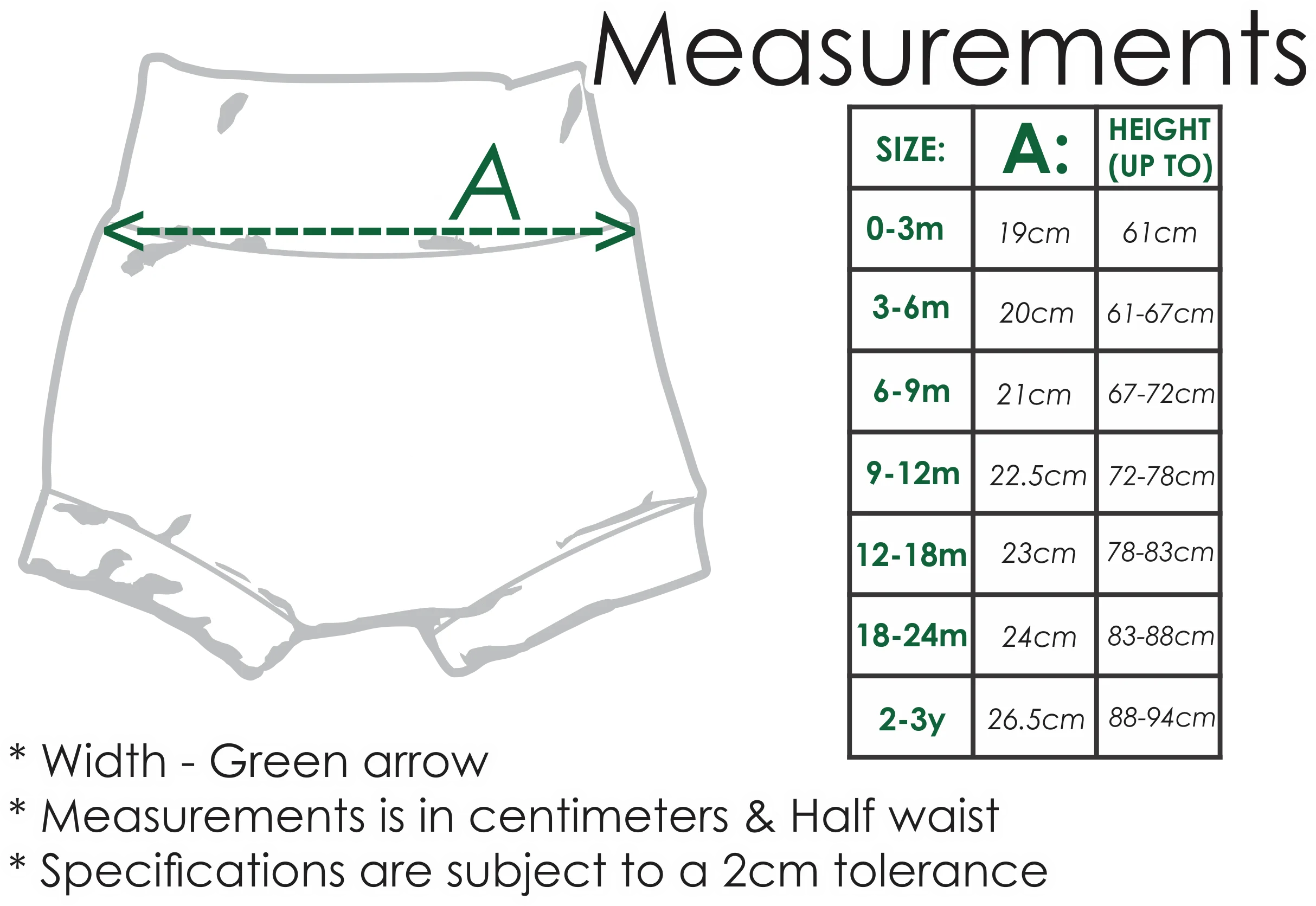 Size Chart Cuffed Shorts Size Chart Cuffed Shorts