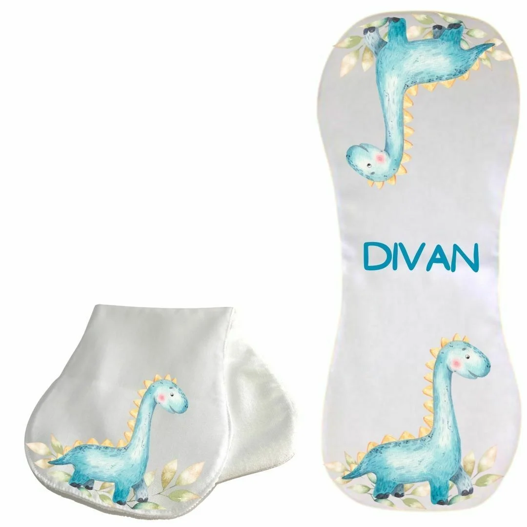Burp Cloth with Blue Dino and Baby Name
