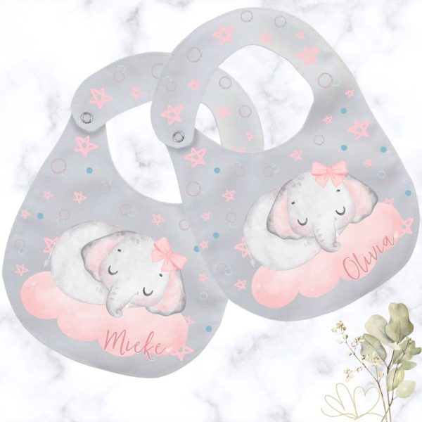 Girly Elephant Round Baby Bib
