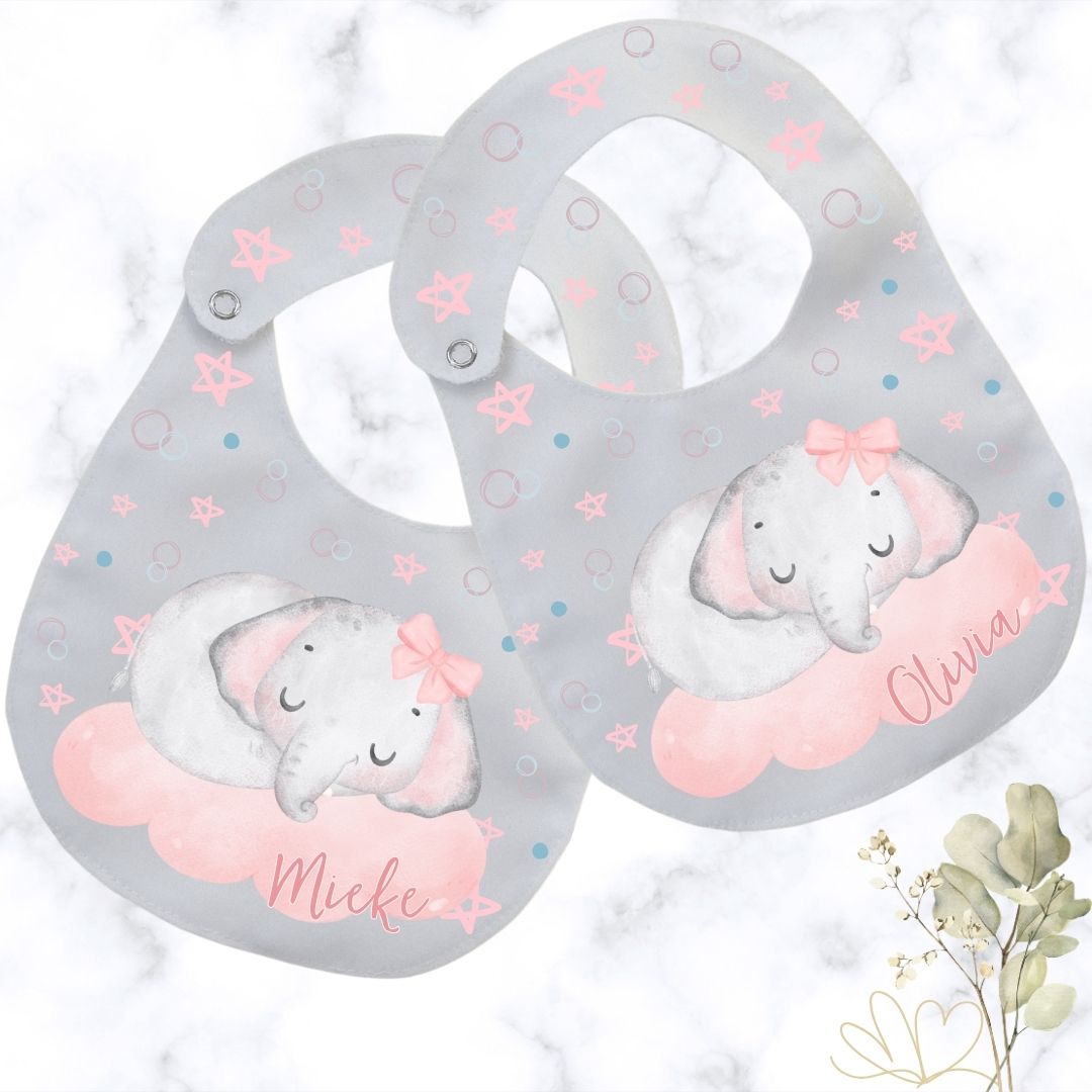 Girly Elephant Round Baby Bib