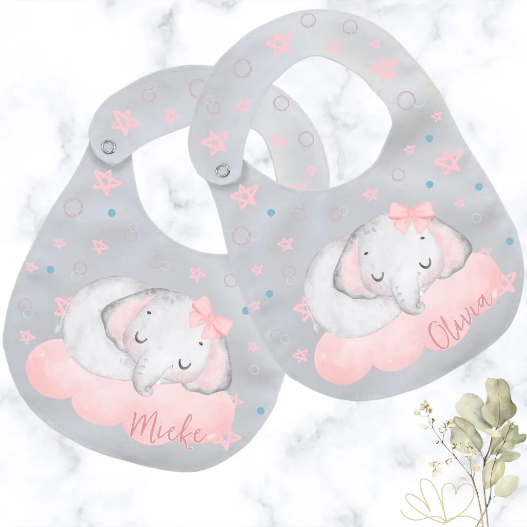 Girly Elephant Round Baby Bib