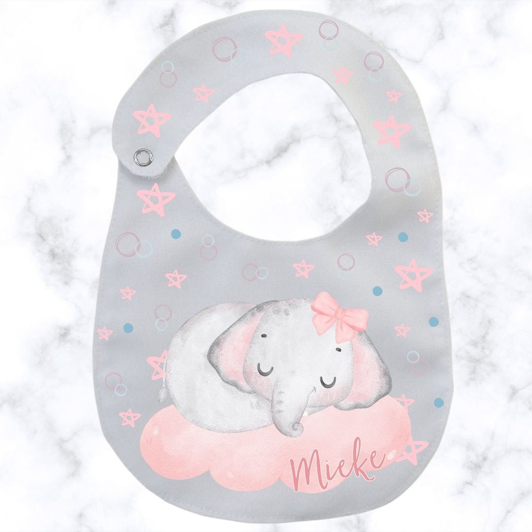 Girly Elephant Round Baby Bib