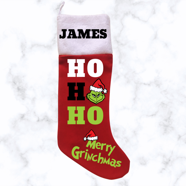 Grinch Ho Ho Ho Christmas Stocking - Red