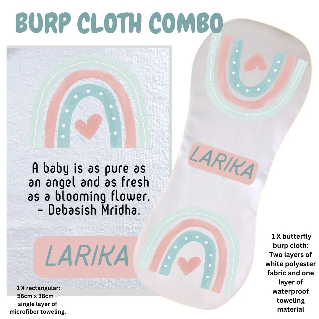 Rainbow and Heart Burp Cloth Combo