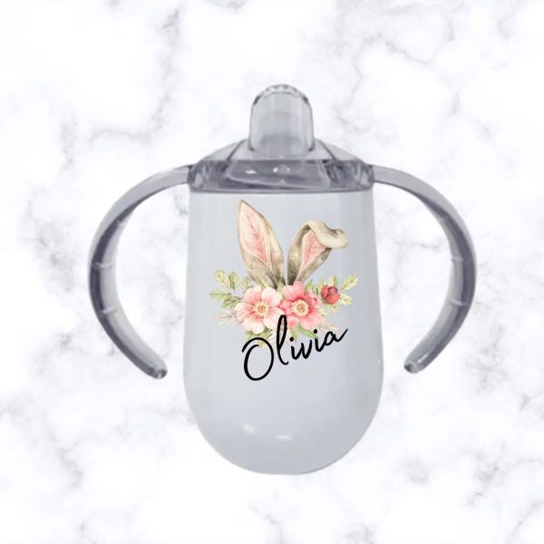 Bunny Ears and Name Baby Sippy Cup Egg-Shaped