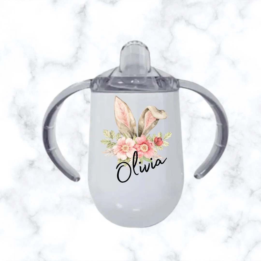 Bunny Ears and Name Baby Sippy Cup Egg-Shaped