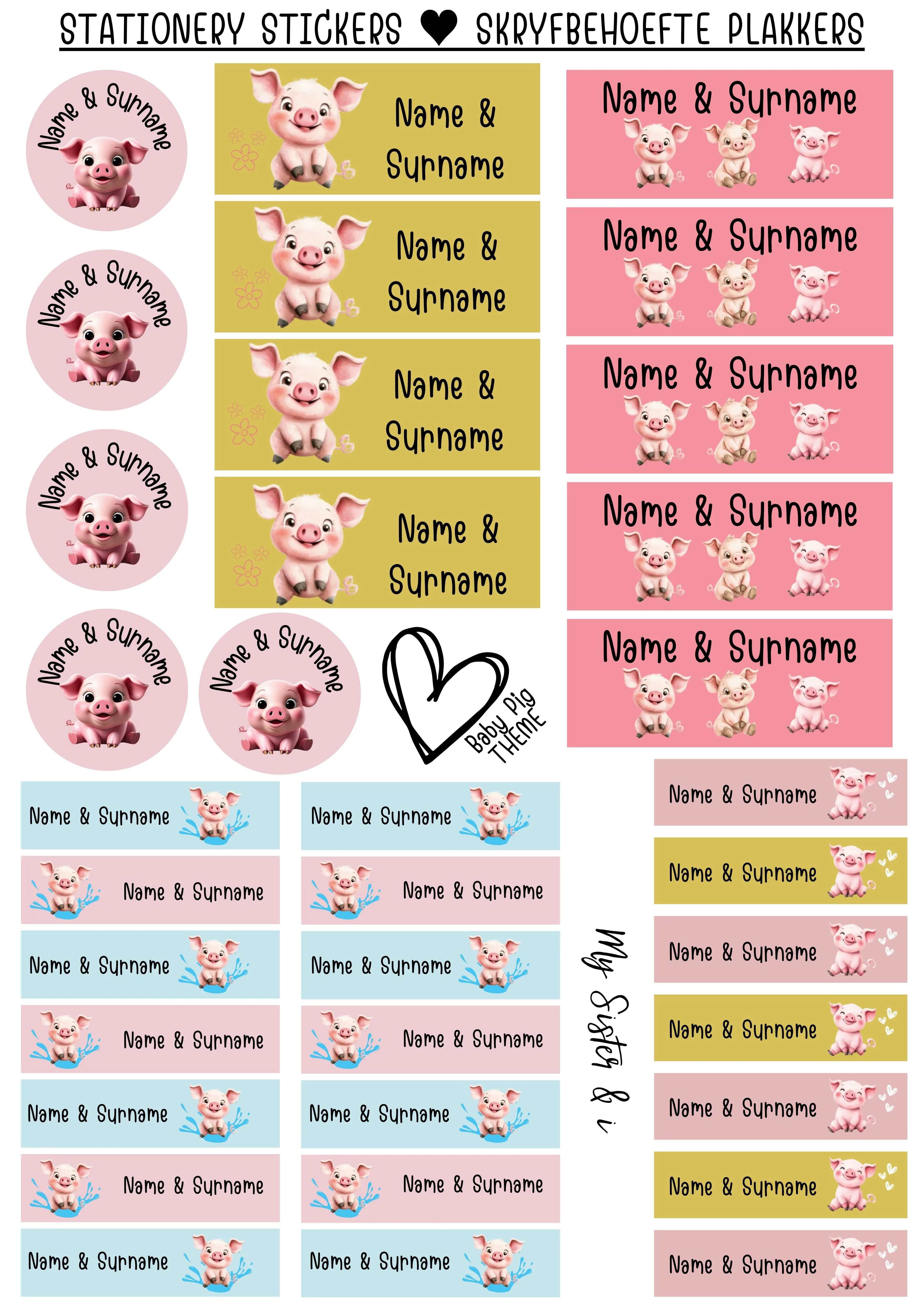 Stationery stickers - Baby Pig Theme