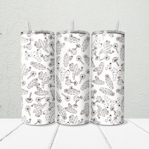 Black n White Cactus 20oz Skinny Tumbler