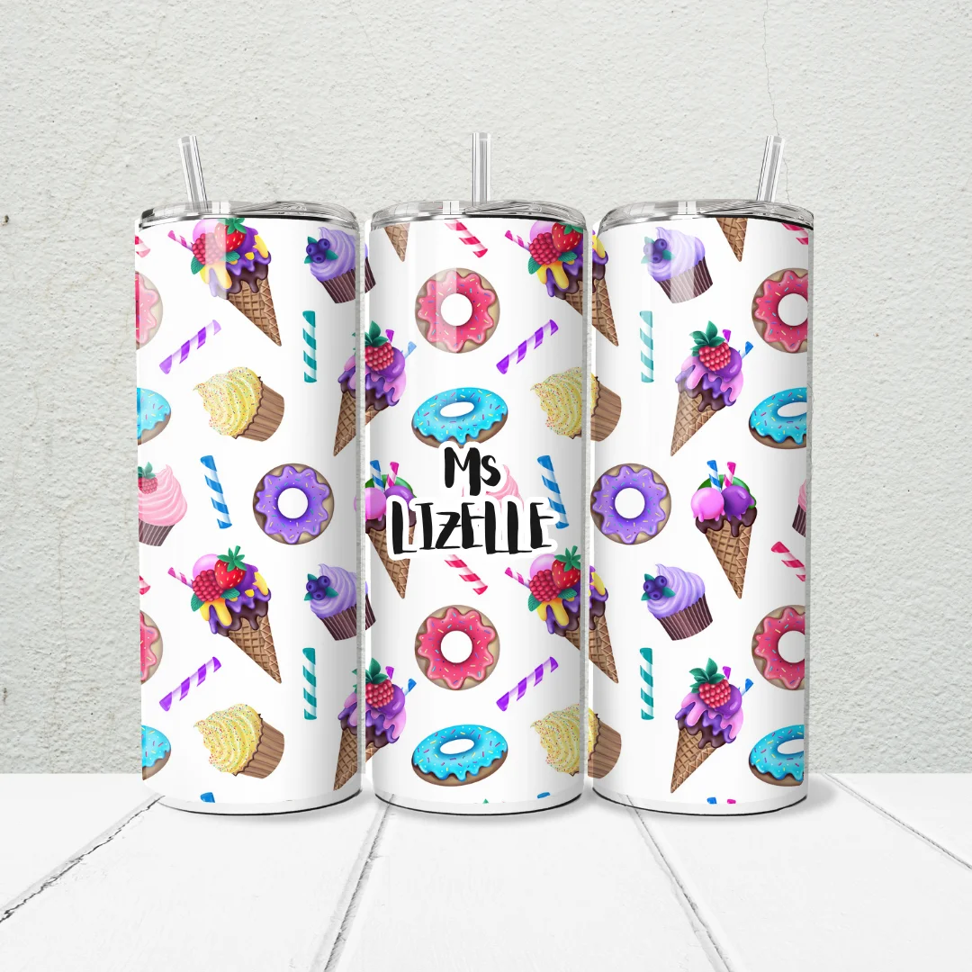 Donut Teacher 20oz Skinny Tumbler | Personalised Printed - Image 2