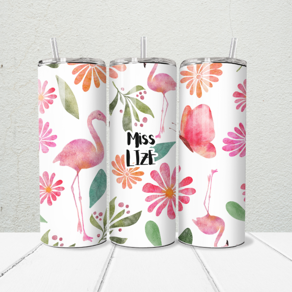 Alternative view of Flamingo Teacher 20oz Skinny Tumbler | Personalised Printed