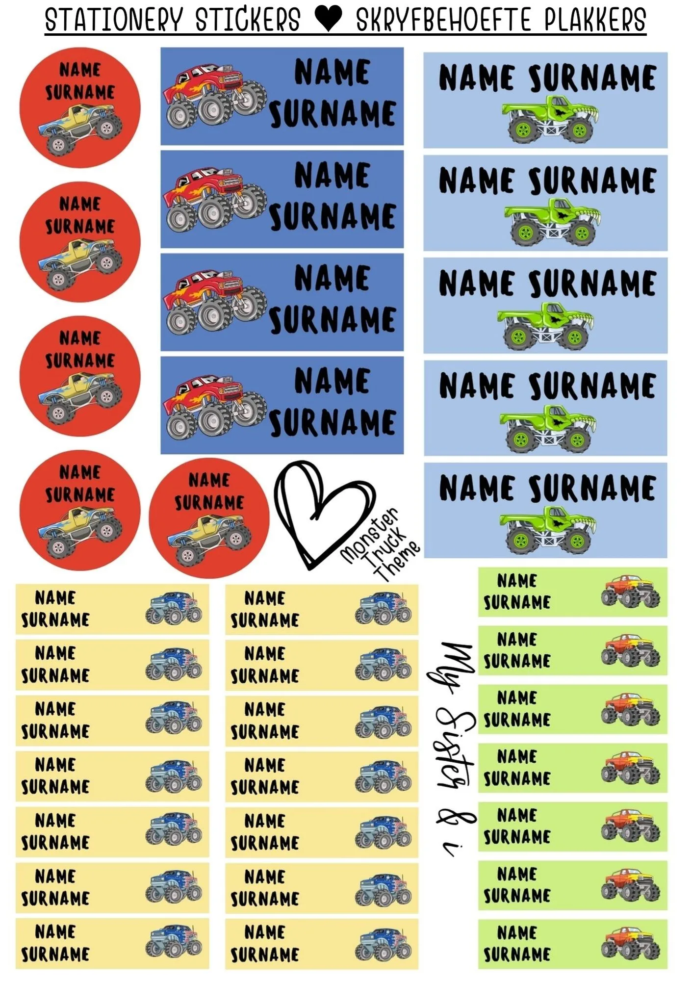 Monster Trucks Stationary Sticker Pack