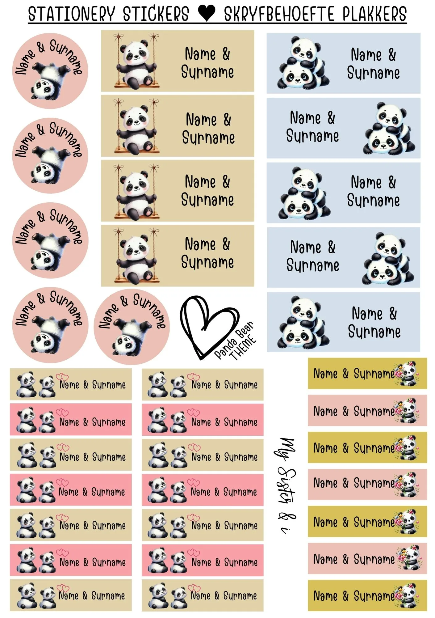 Panda Bear Stationary Stickers