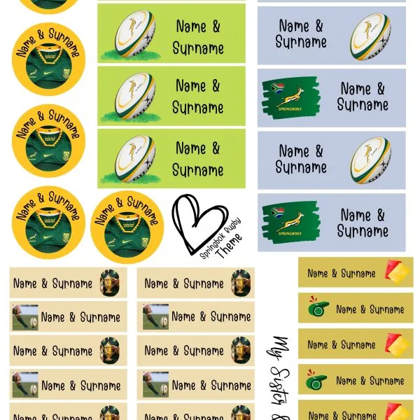 Stationery stickers - Springbok Rugby Theme