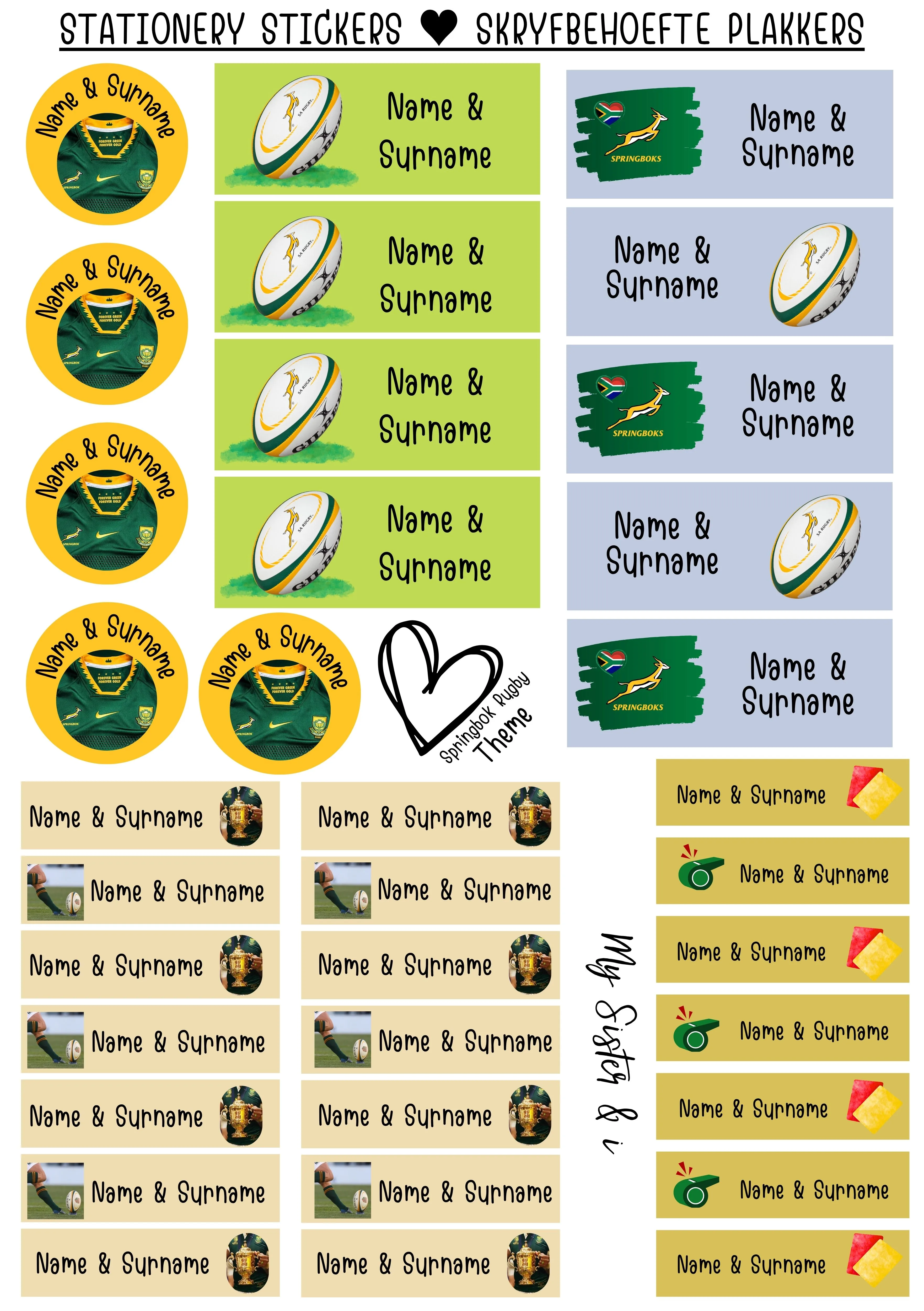 Stationery stickers - Springbok Rugby Theme