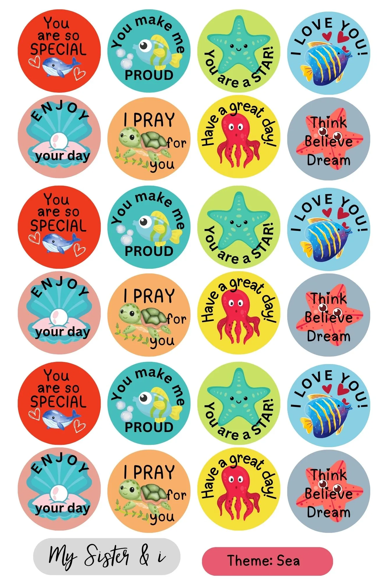 Lunch Box Stickers Sea Theme