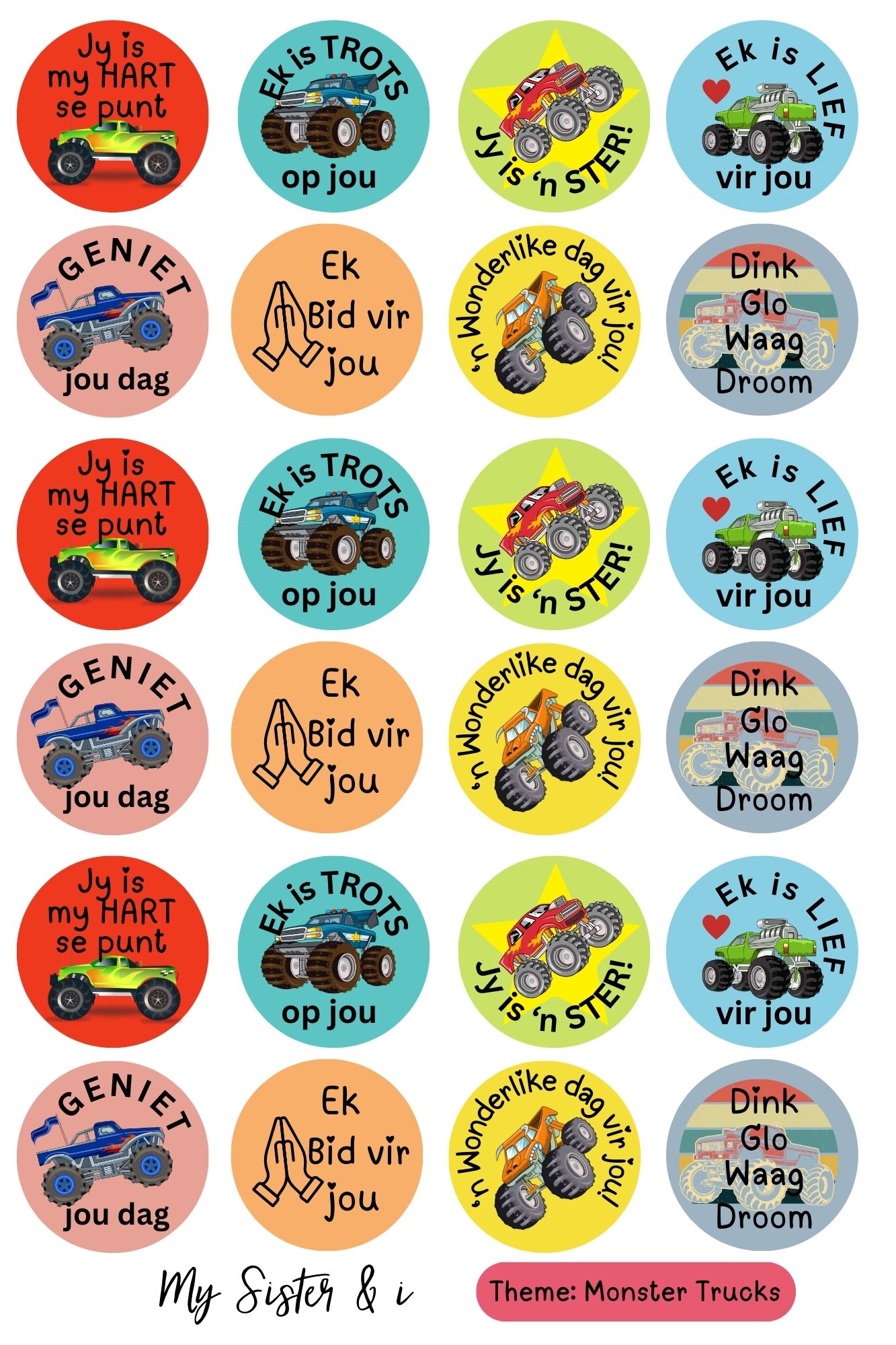 Monster Truck Stickers - Afrikaans