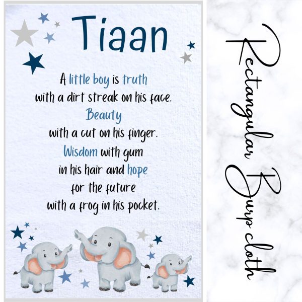 Burp Cloth Rectangular Elephant Theme