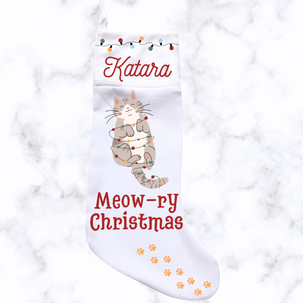 Christmas Cat Stocking - White