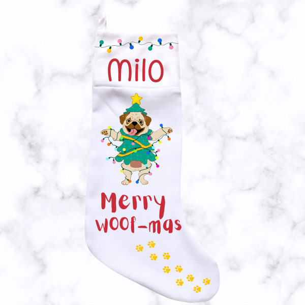 Christmas Dog Stocking - White
