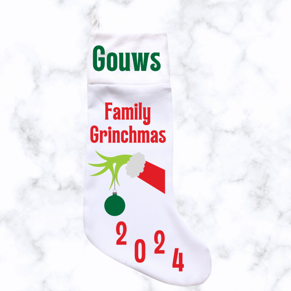 Family Grinchmas Christmas Stocking - White