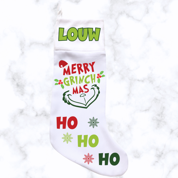 Merry Grinchmas Christmas Stocking - White