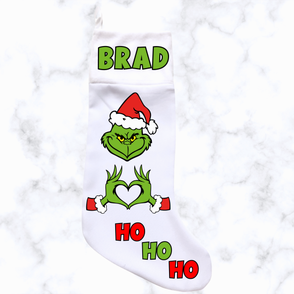 Red Grinch Christmas Stocking - White