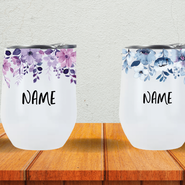 Wraparound Flower Wine Tumbler | Personalised Printed