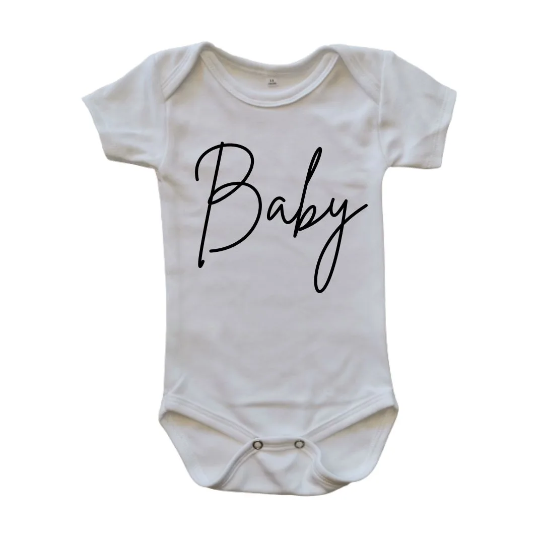 Short Sleeve onesie with Baby text