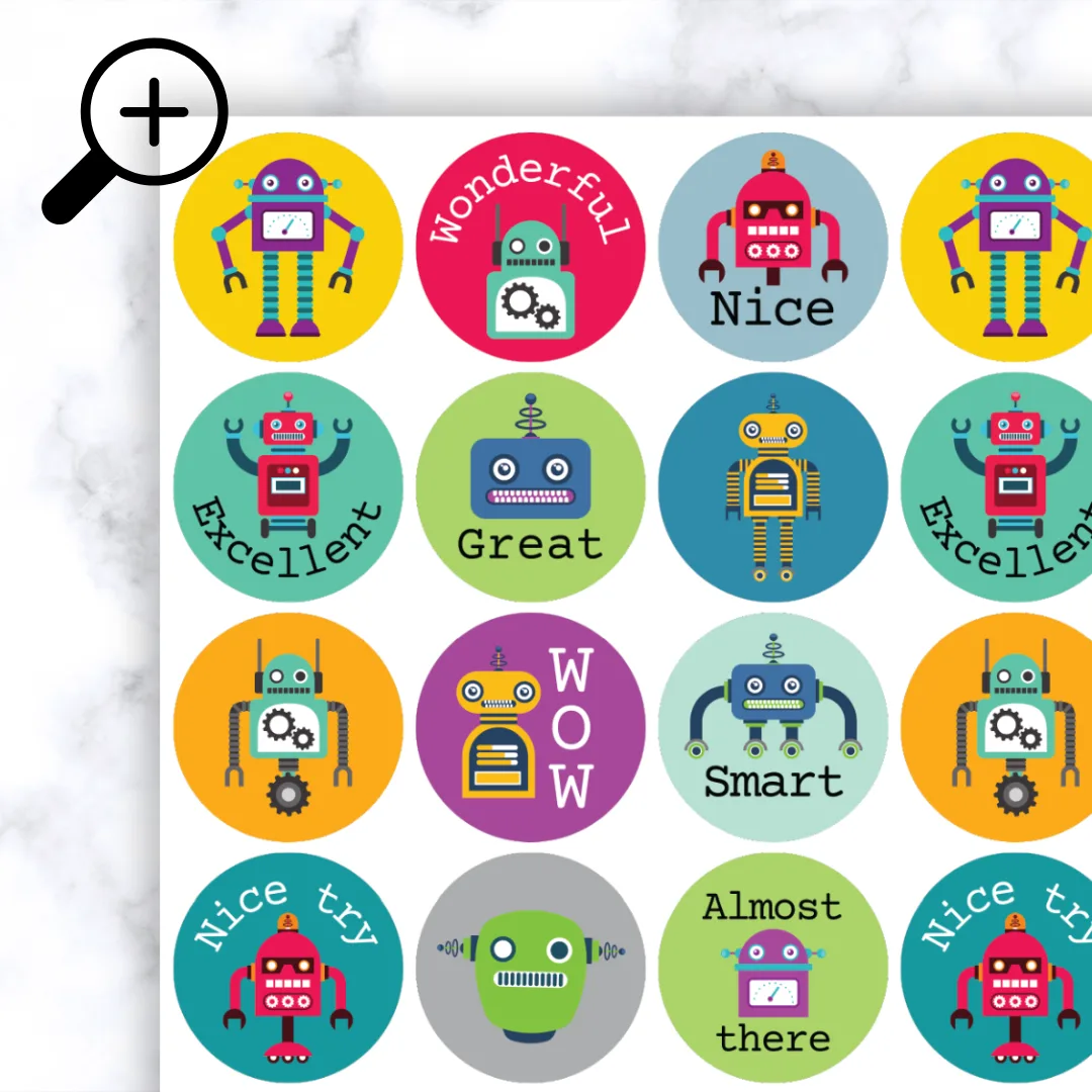 Robot Stickers Zoomed In