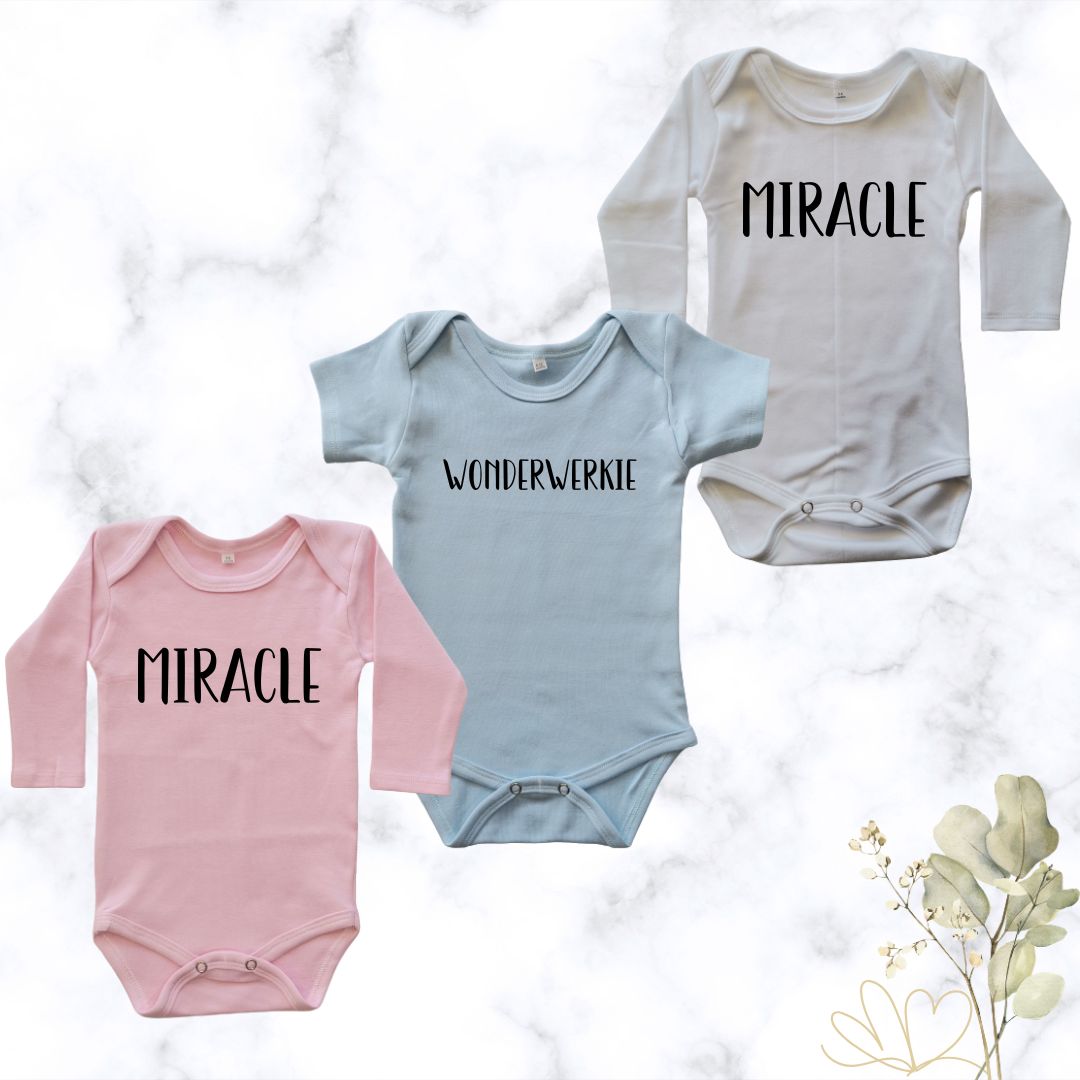 Baby Onesie with 'MIRACLE' Print – Soft Cotton Bodysuit