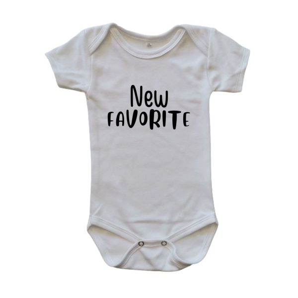 Short Sleeve White onesie with New Favorite text