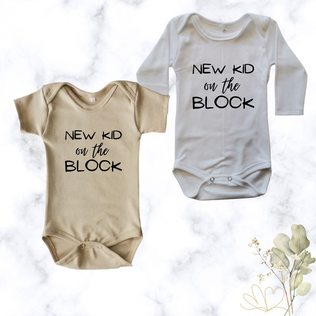 Baby Onesie ‘New Kid On The Block’ Print – Custom Printed Cotton Onesie