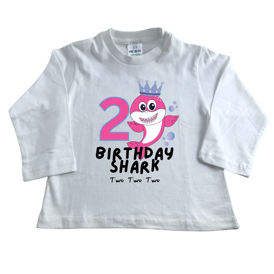 Pink Birthday Shark | Custom Printed Kids T-Shirt