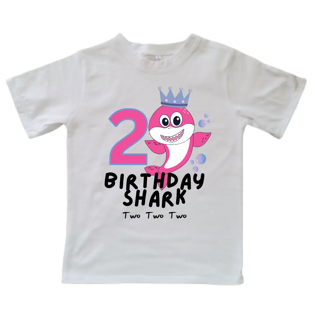 Pink Birthday Shark | Custom Printed Kids T-Shirt