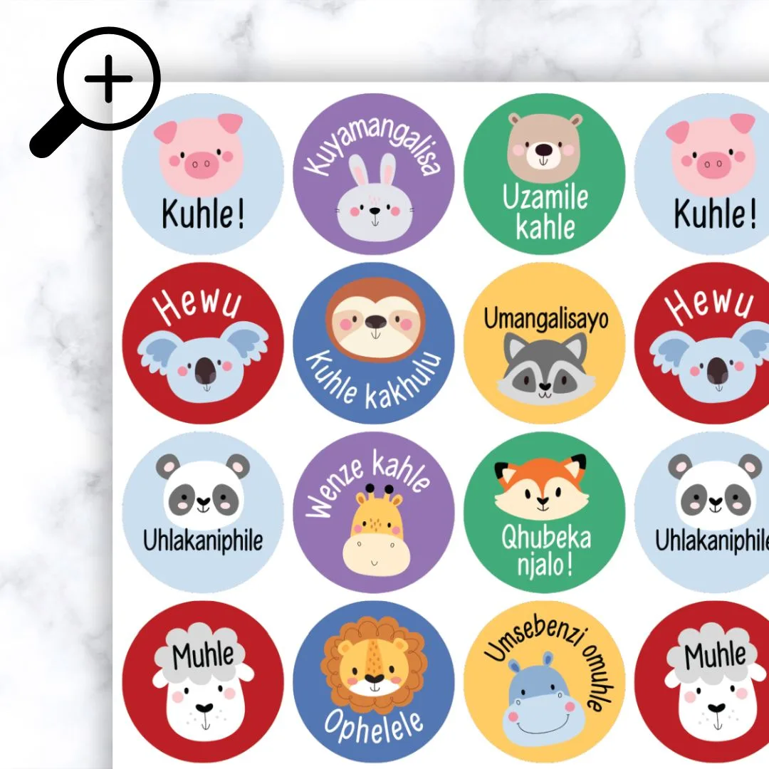Animal Faces Stickers - isiZulu Zoomed In