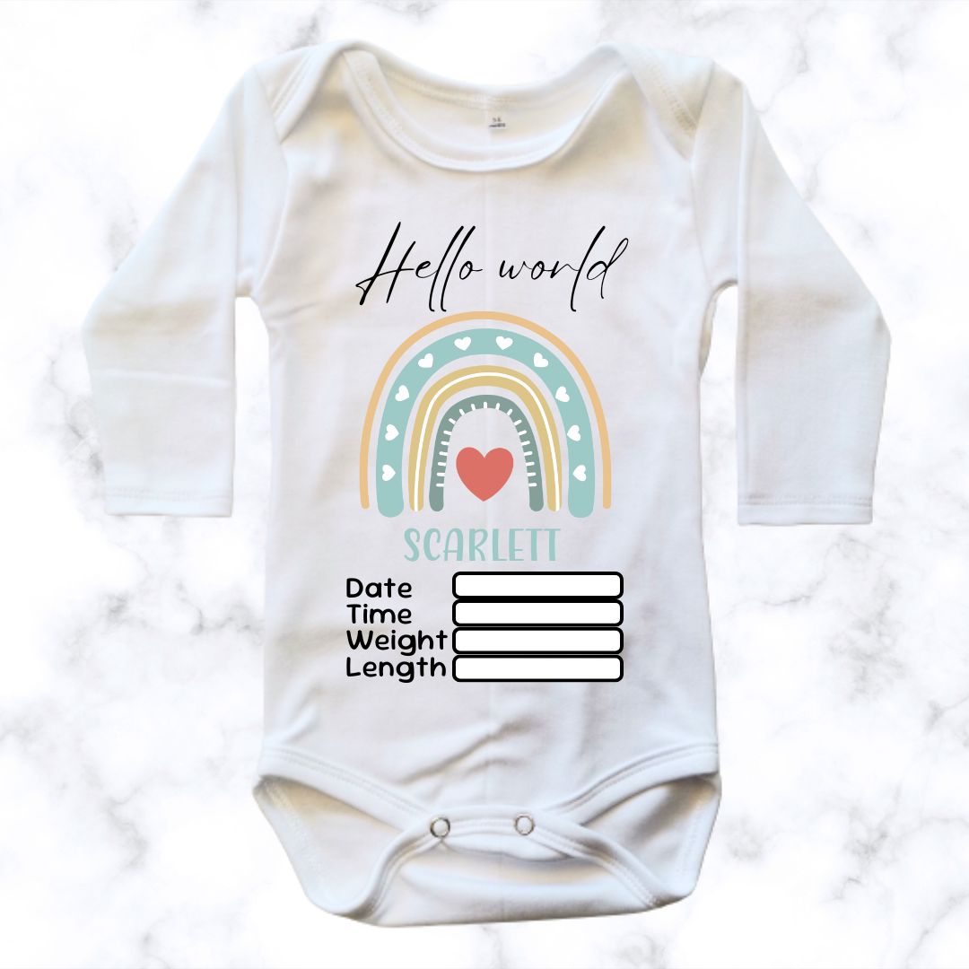 Rainbow Birth Announcement Baby Onesie | Custom Printed Onesie