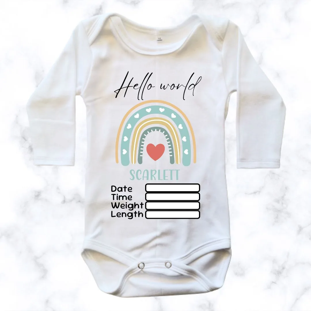 Rainbow Birth Announcement Baby Onesie | Custom Printed Onesie