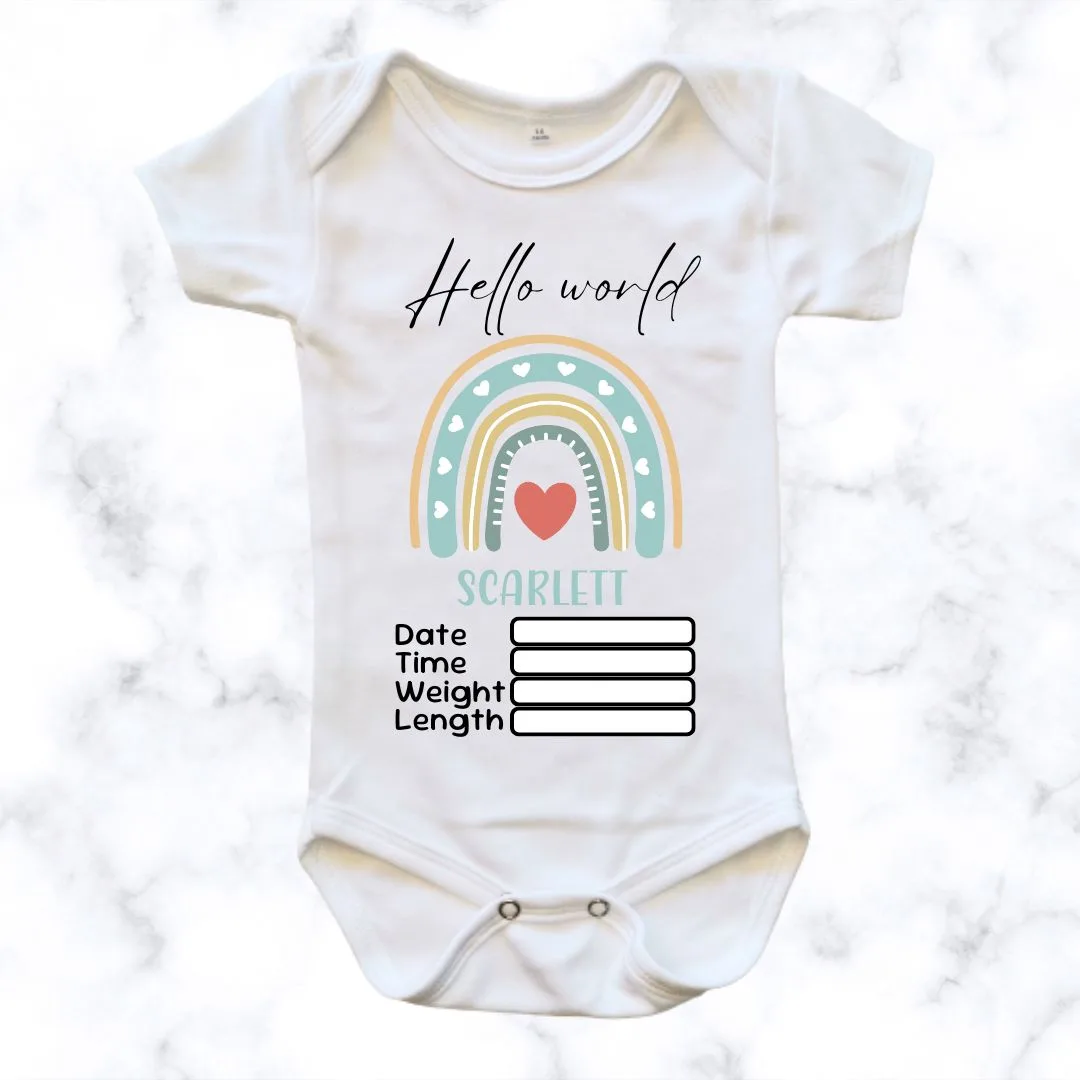 Rainbow Birth Announcement Baby Onesie | Custom Printed Onesie
