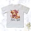 Farm Girl | Custom Printed Kids T-Shirt featuring a highland cow theme