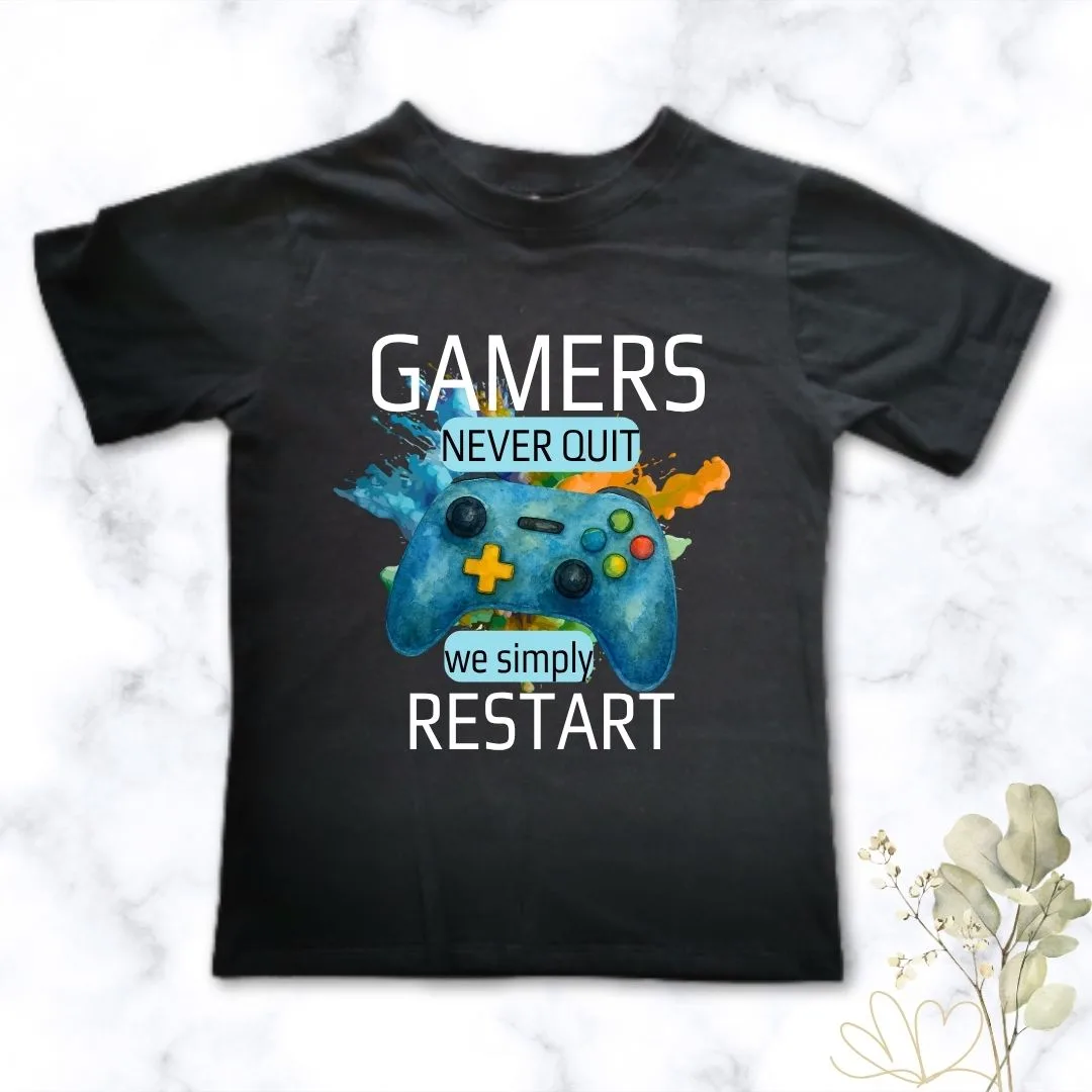 Gamers never Quit | Custom Printed Kids T-Shirt for boys
