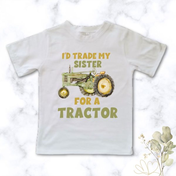 I’d Trade My Sister for a Tractor” kids t-shirt – perfect for little tractor lovers!
